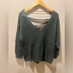 Elegant Teal V-Neck Sweater